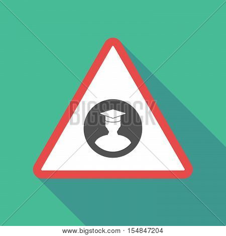 Long Shadow Triangular Warning Sign Icon With A Student