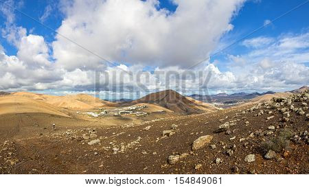 Top view on village Las Casitas de Femes Canary Island Lanzarote Spain