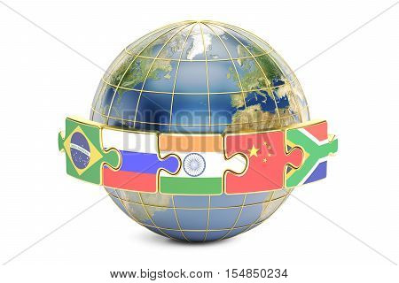 BRICS summit concept with earth 3D rendering isolated on white background