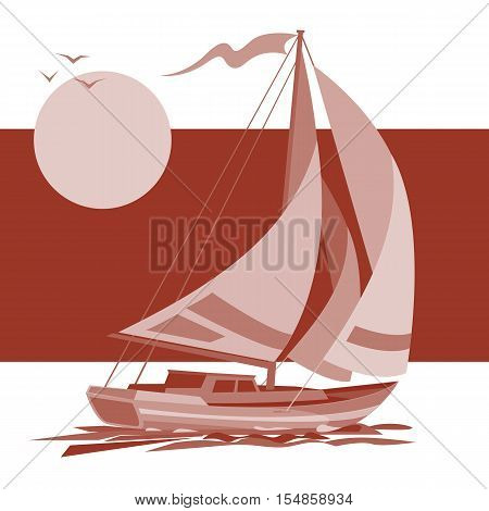 Sailing ship yacht in sunrise vector background abstract illustration. Sea and ocean travel element. Sport and holiday template.