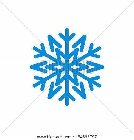 Snowflake icon. Blue silhouette snow flake sign isolated on white background. Flat design. Symbol of winter frozen Christmas New Year holiday. Graphic element decoration. Vector illustration