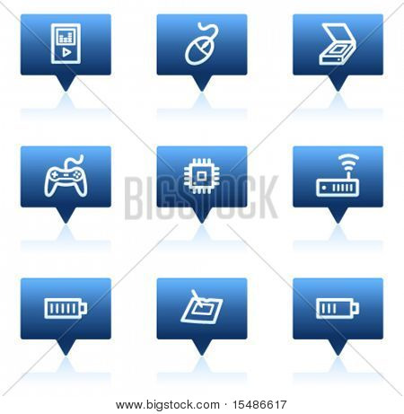 Conjunto de ícones de eletrônica web 2, bolhas de discurso azul série da etiqueta