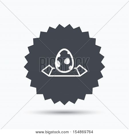 Dinosaur egg icon. Location map symbol. Pokemon egg concept. Gray star button with flat web icon. Vector