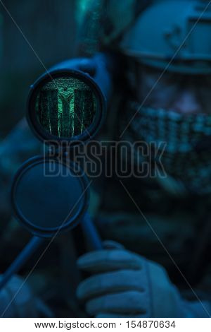 United states army ranger spotter in the forest