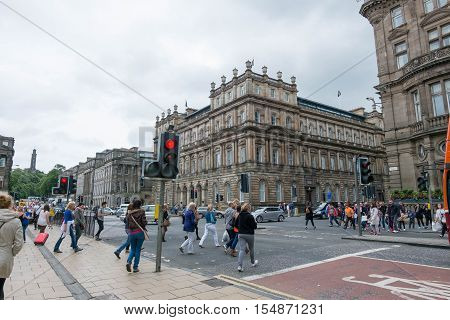Edinburgh, Scotland - 16 July 2016 - View Of Princes Stree With Walking Peoplet. On 16 July 2016 In