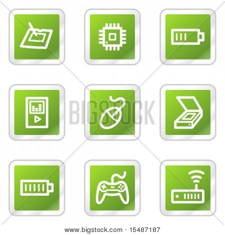 Ícones de web eletrônica conjunto 2, verde série adesivo quadrado