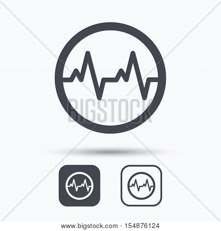 Heartbeat icon. Cardiology symbol. Medical pressure sign. Square buttons with flat web icon on white background. Vector