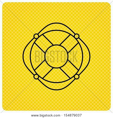 Lifebuoy with rope icon. Lifebelt sos sign. Lifesaver help equipment symbol. Linear icon on orange background. Vector