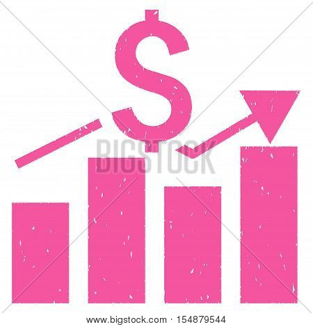 Sales Bar Chart grainy textured icon for overlay watermark stamps. Flat symbol with scratched texture. Dotted vector pink ink rubber seal stamp with grunge design on a white background.