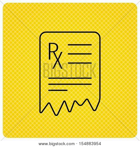 Medical prescription icon. Health document sign. Linear icon on orange background. Vector