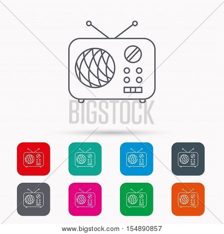 Radio icon. Retro musical receiver sign. Linear icons in squares on white background. Flat web symbols. Vector