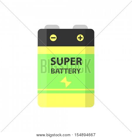 Super battery flat colorful clipart isolated. Vector battery and accumulator. Isolated on white background.
