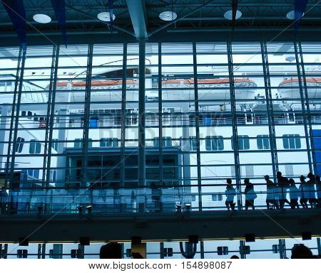 Boarding dock loading onto a cruise ship