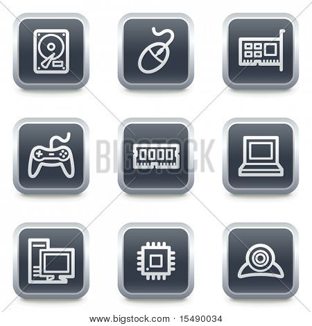 Pulsanti quadrati computer web icone, grigio