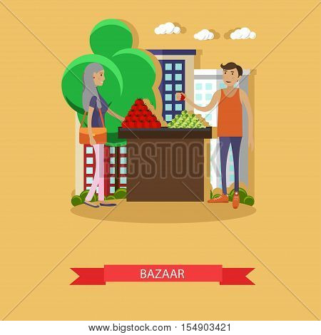 Street food market. Vector banner in flat style design.