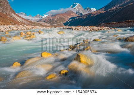 Beautiful Landscape of Pheriche Village (4240 m). Route of Lukla-Everest base camp. East Nepal, Himalayas