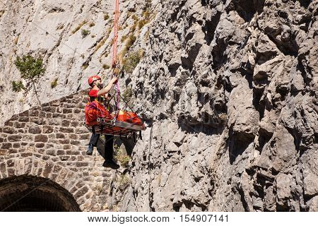 TRIESTE ITALY - SEPTEMPER 25: Rescue patrol in action during an assistance on Septemper 25 2016
