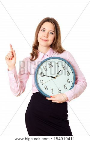 Woman Is Holding In Hands Clock.human Emotions.