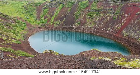Kerid Is A Crater Lake Of A Turquoise Color - Iceland
