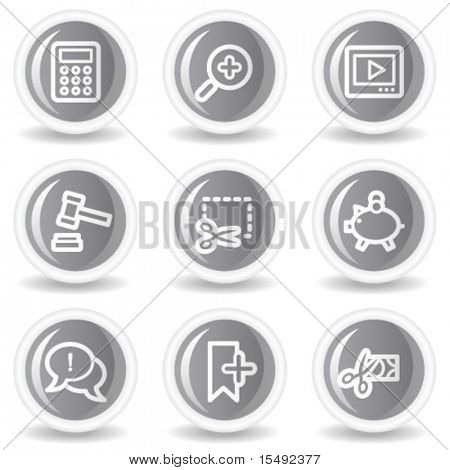 Shopping web icone set 3, cerchio grigi lucidi pulsanti
