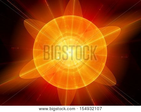 Orange fiery nuclear energy fractal illustration computer generated abstract background 3D render