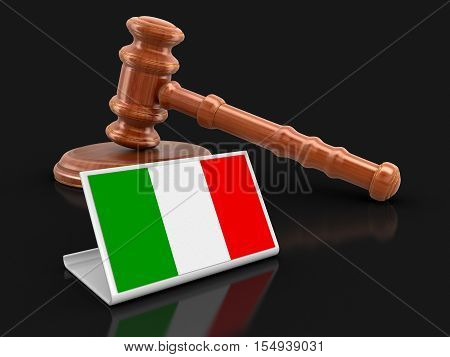 3D Illustration. 3d wooden mallet and Italian flag. Image with clipping path