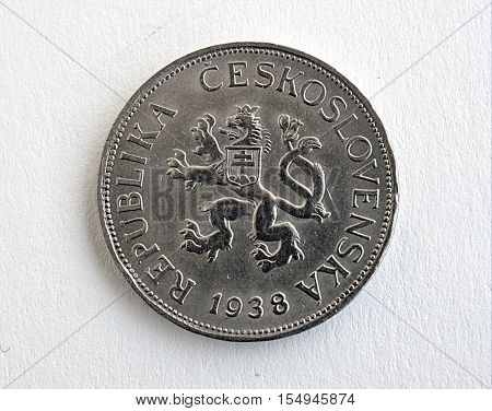 Detailed view of the historic old coin Czechoslovakia