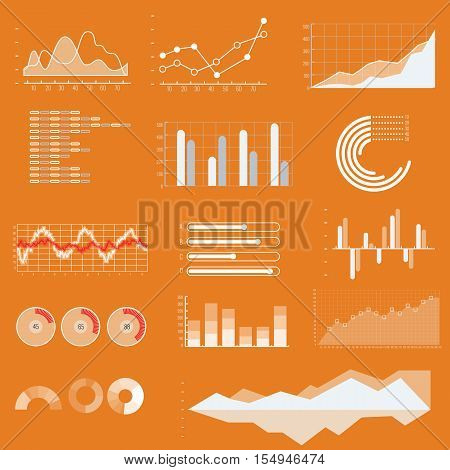 Thin line vector graphs charts and diagrams with flat elements. Outline diagram graphs and charts in linear style infographic for business presentation illustration