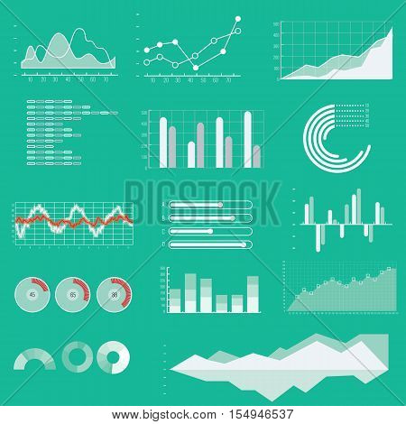 Thin line vector graphs charts and diagrams with flat elements. Outline diagram graphs and charts in linear style infographic for business presentation illustration