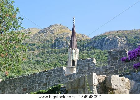 Town of Bar in Montenegro. Fortress in the old town on a sunny summer day. Very visited place by tourists.