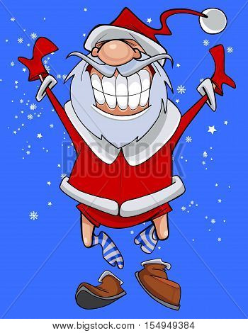 cartoon character cheerful Santa Claus fun jumps out shoes