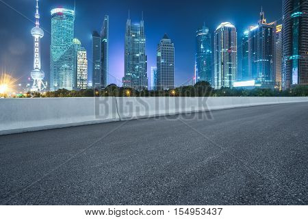 Night the city's skyscrapers and road, Shanghai, China