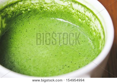 Close up of Greentea matcha latte background