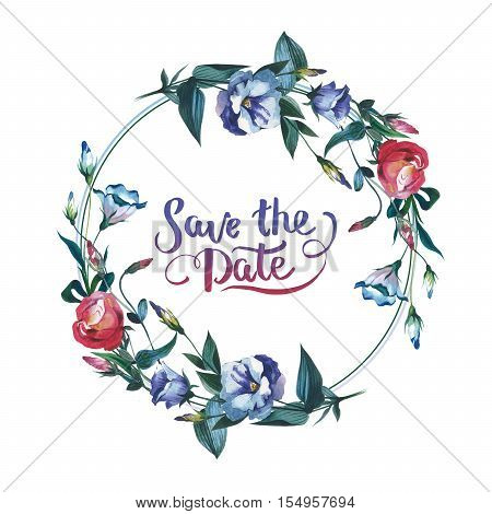 Wildflower Eustoma flower frame in a watercolor style isolated. Full name of the plant: Eustoma russellianum. Aquarelle wild flower for background, texture, wrapper pattern, frame or border.