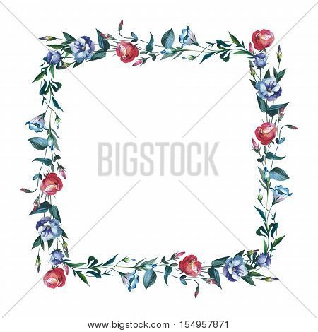 Wildflower Eustoma flower frame in a watercolor style isolated. Full name of the plant: Eustoma russellianum. Aquarelle wild flower for background, texture, wrapper pattern, frame or border.