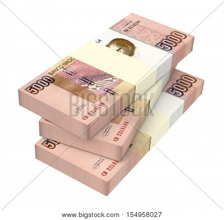 Angolan kwanza bills isolated on white background. 3D illustration.
