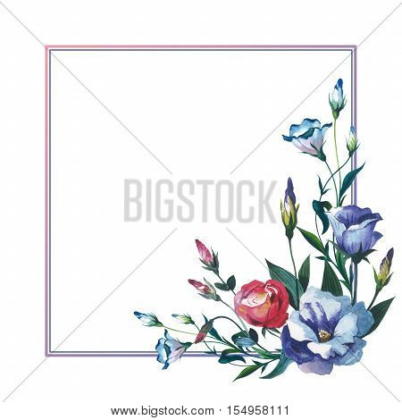Wildflower Eustoma flower frame in a watercolor style isolated. Full name of the plant: Eustoma russellianum. Aquarelle wild flower for background, texture, wrapper pattern, frame or border.