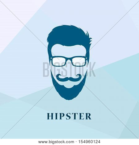 Hipster people of glasses and a mustache with a beard isolated on multicolor background.Geek logoman old school logo template. Vector illustration.