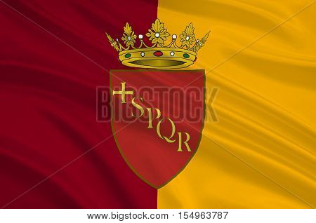 Flag of Rome is a city and special comune in Italy. Rome is the capital of Italy and of the Lazio region. 3d illustration