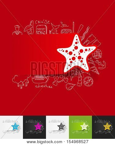 hand drawn simple elements with starfish paper sticker shadow