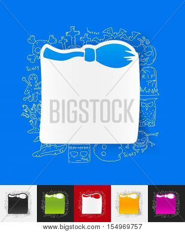 hand drawn simple elements with witch broom paper sticker shadow