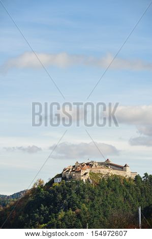 Rasnov, Brasov, Transylvania, Romania - 21th October 2016: Look to Medieval saxon fortress Rosenau