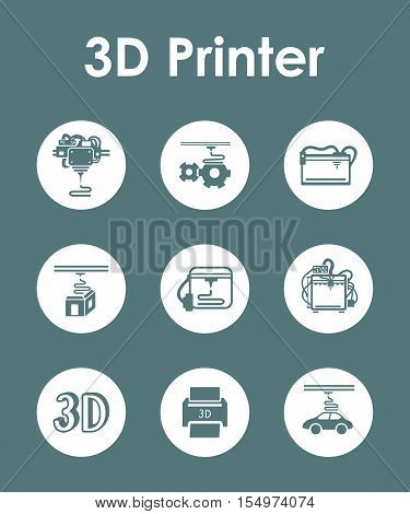 Set of three d printer simple icons