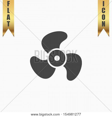 Propeller. Flat Icon. Vector illustration grey symbol on white background with gold ribbon