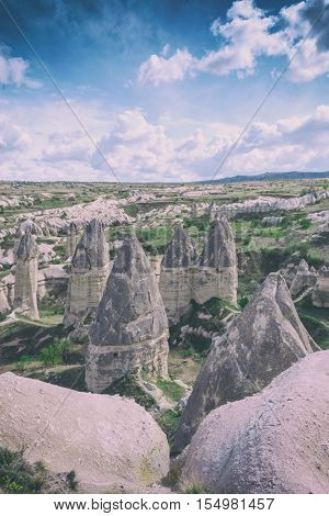 Famous Love valley in Cappadocia, Turkey. Toned