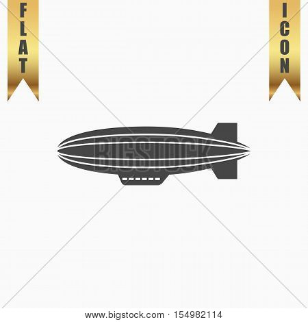 Airship. Flat Icon. Vector illustration grey symbol on white background with gold ribbon