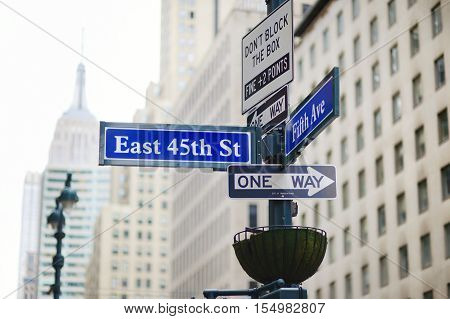 Intersection Of East 45Th Street And 5Th Ave In New York