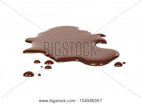 spilled dark chocolate on a white background