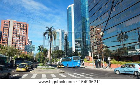 Quito, Pichincha / Ecuador - November 1 2016: Activity in 12 de Octubre Avenue in the modern area of the city of Quito