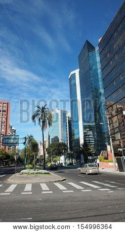 Quito, Pichincha / Ecuador - November 1 2016: Activity in 12 de Octubre Avenue in the modern area of the city of Quito